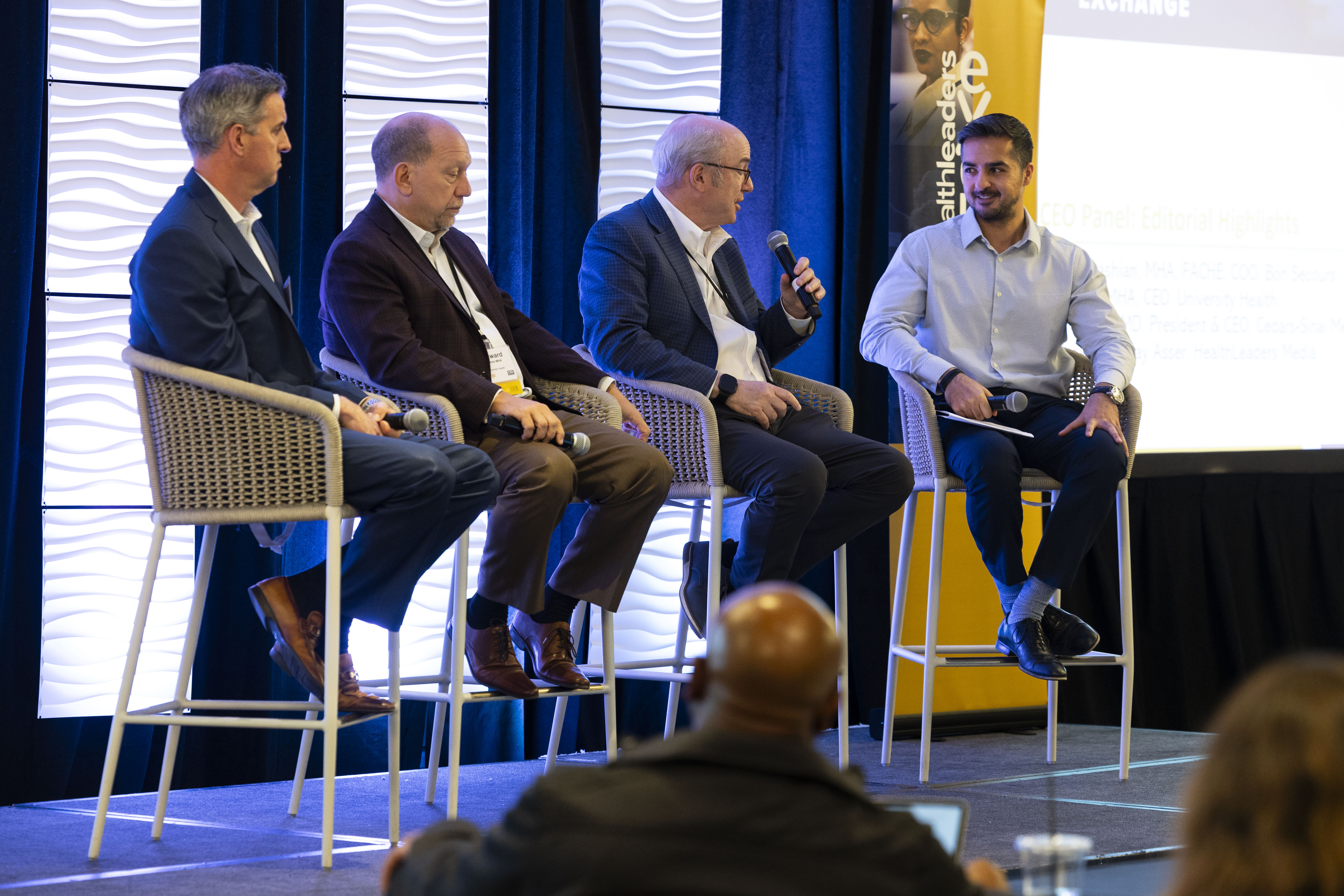 Panel speakers at a live exchange